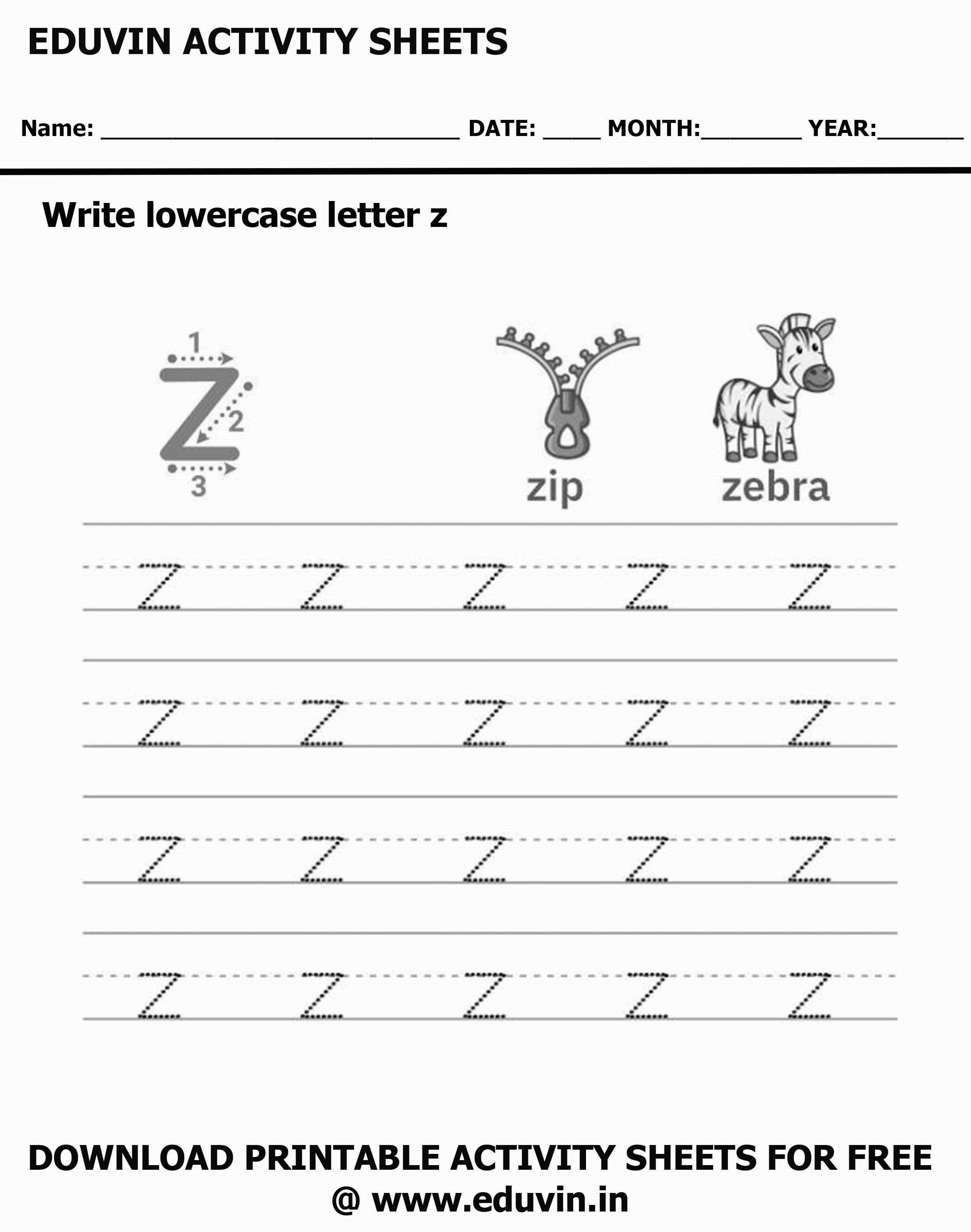 Lowercase Alphabet z Worksheets | Letter z Trace and Write Activity Sheet For Tracing and Letter Writing For Kids
