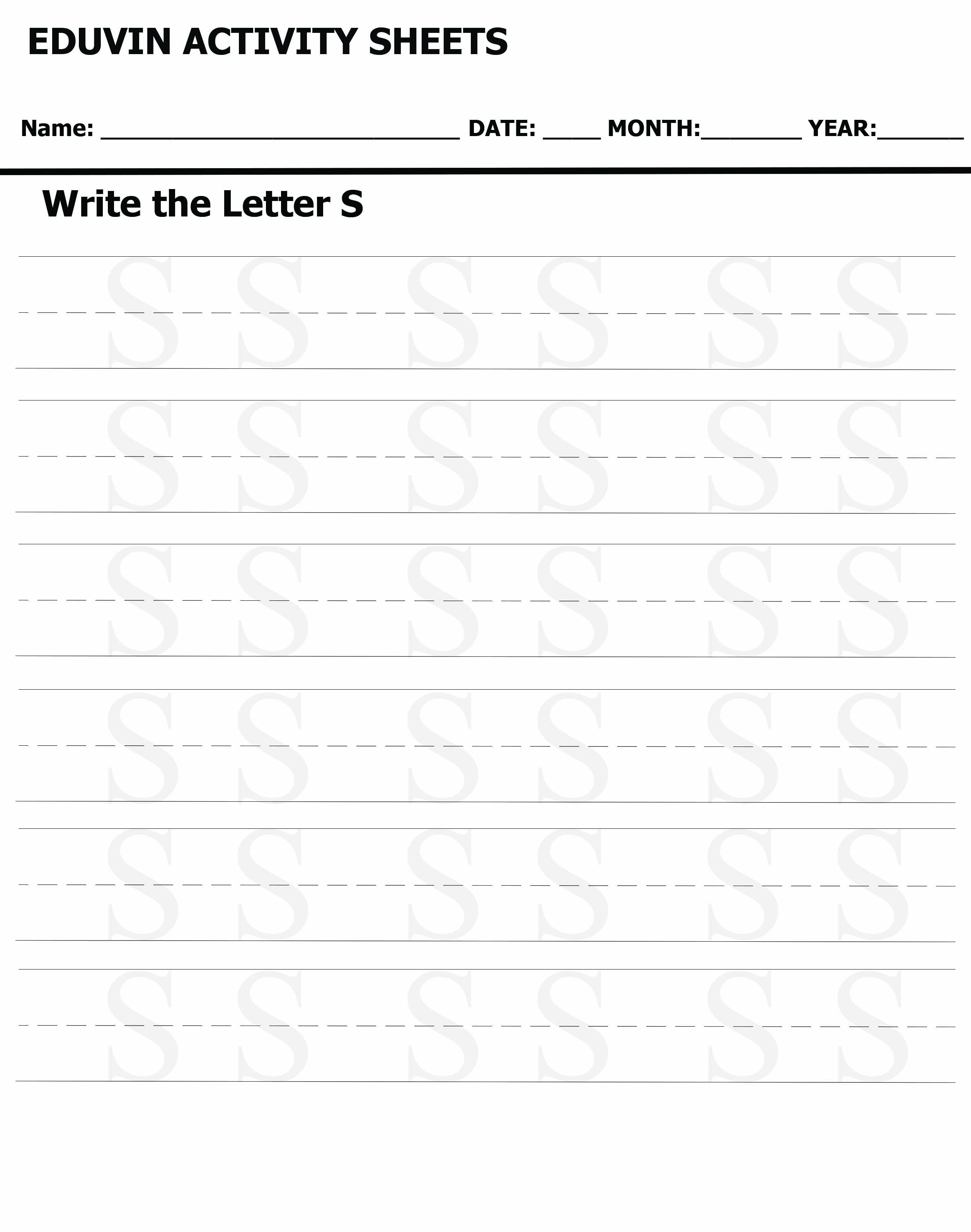 LETTER S Activity Sheet For Tracing and Letter Writing For Kids
