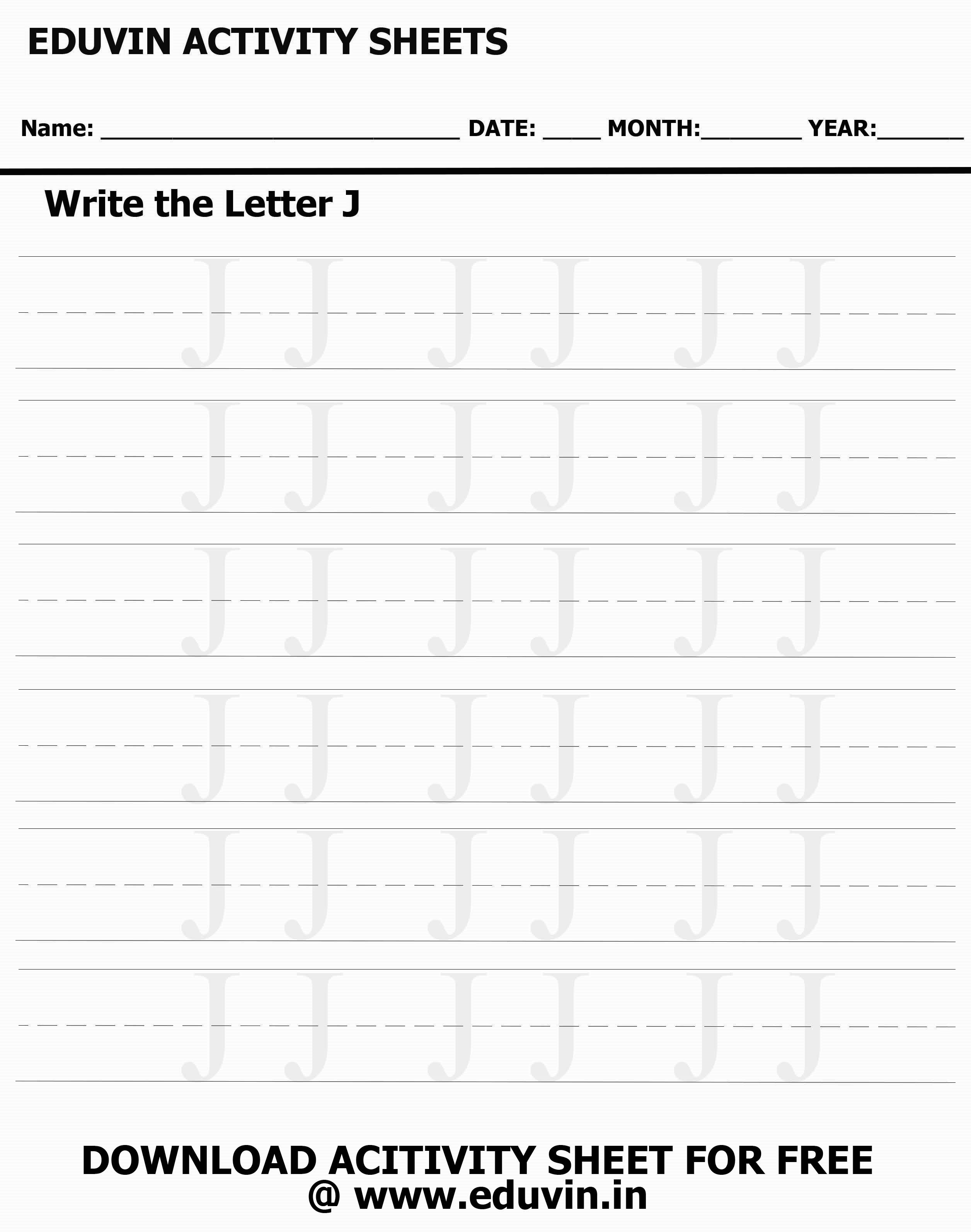LETTER J Activity Sheet For Tracing and Letter Writing For Kids