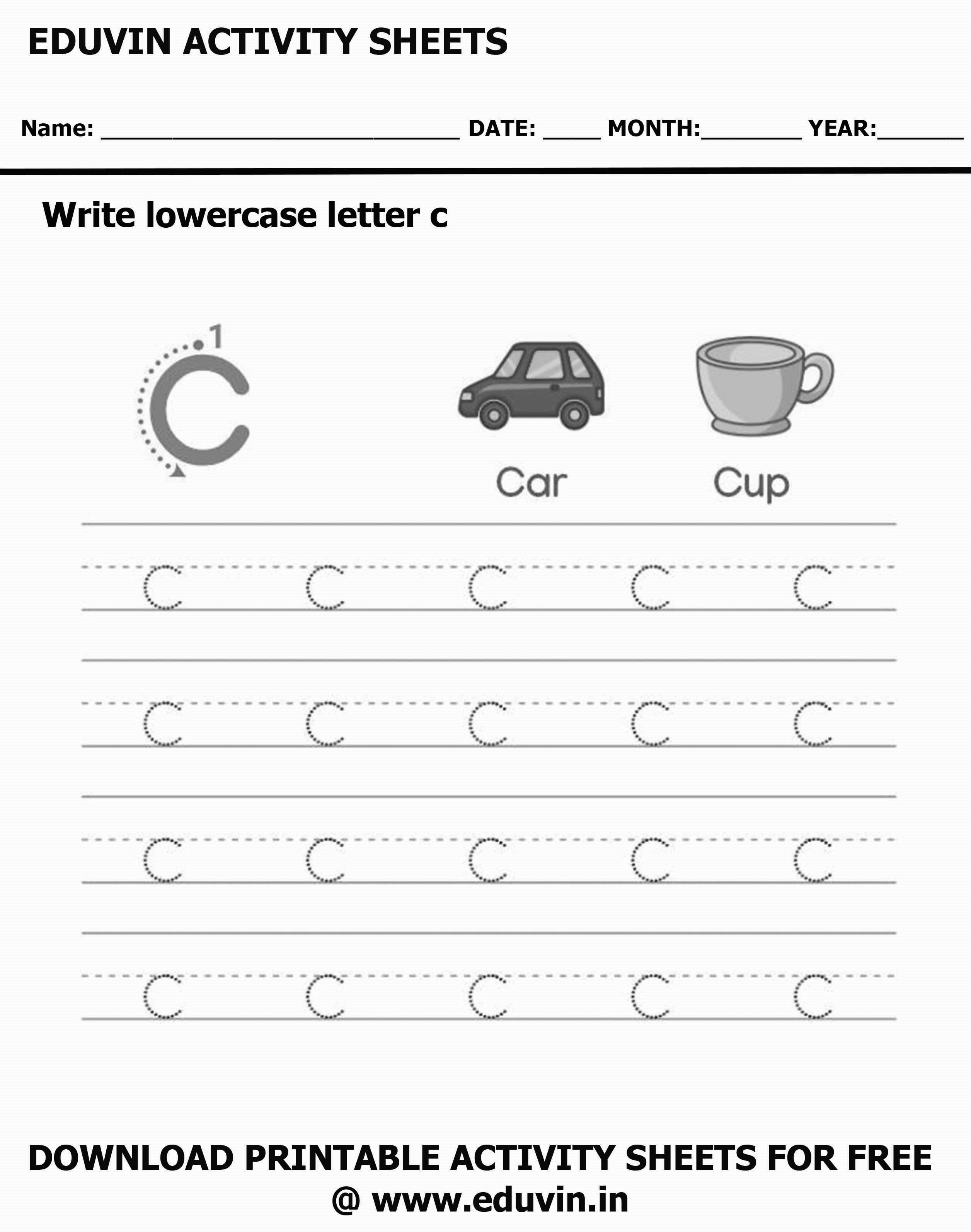 Lowercase Alphabet c Worksheets | Letter c Trace and Write Activity Sheet For Tracing and Letter Writing For Kids