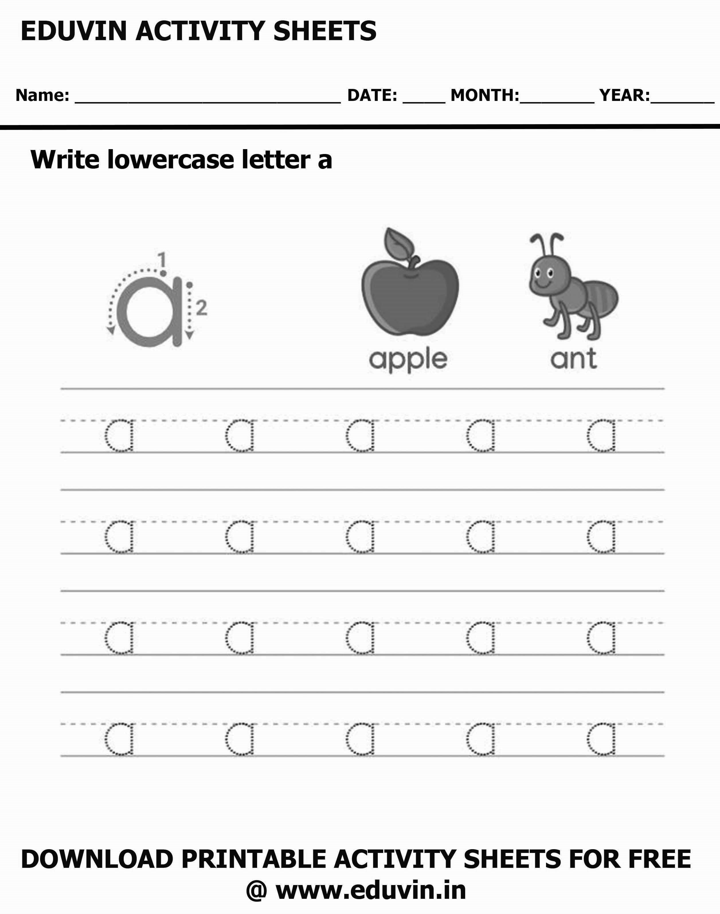 Lowercase Alphabet a Worksheets | Letter a Trace and Write Activity Sheet For Tracing and Letter Writing For Kids