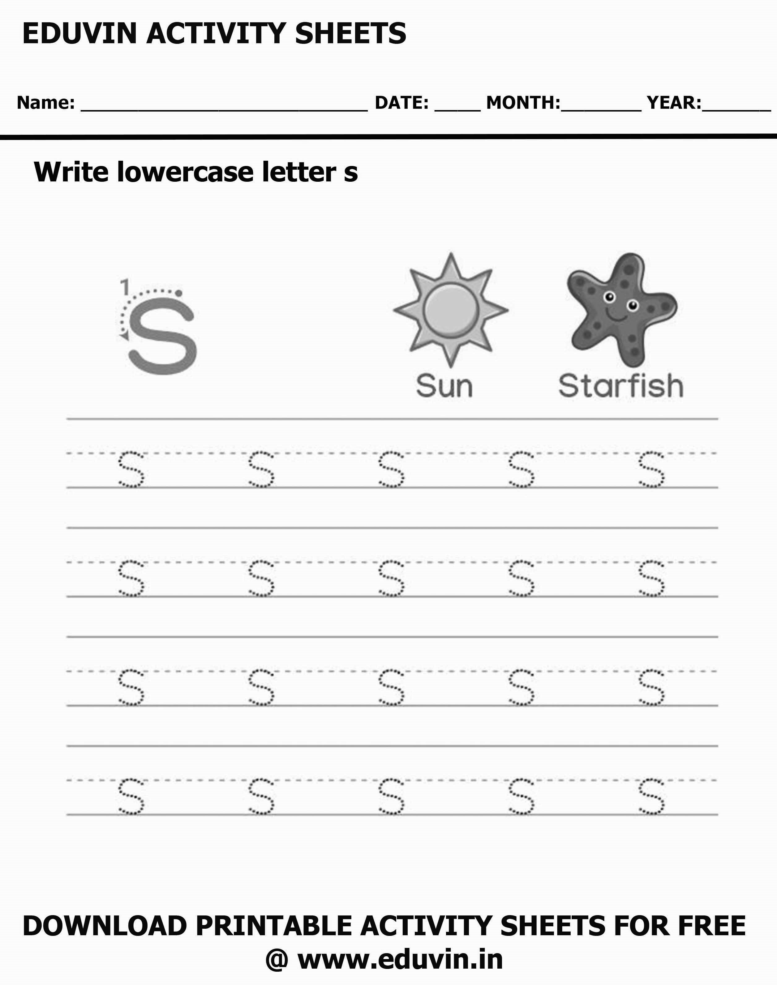Lowercase Alphabet s Worksheets | Letter s Trace and Write Activity Sheet For Tracing and Letter Writing For Kids
