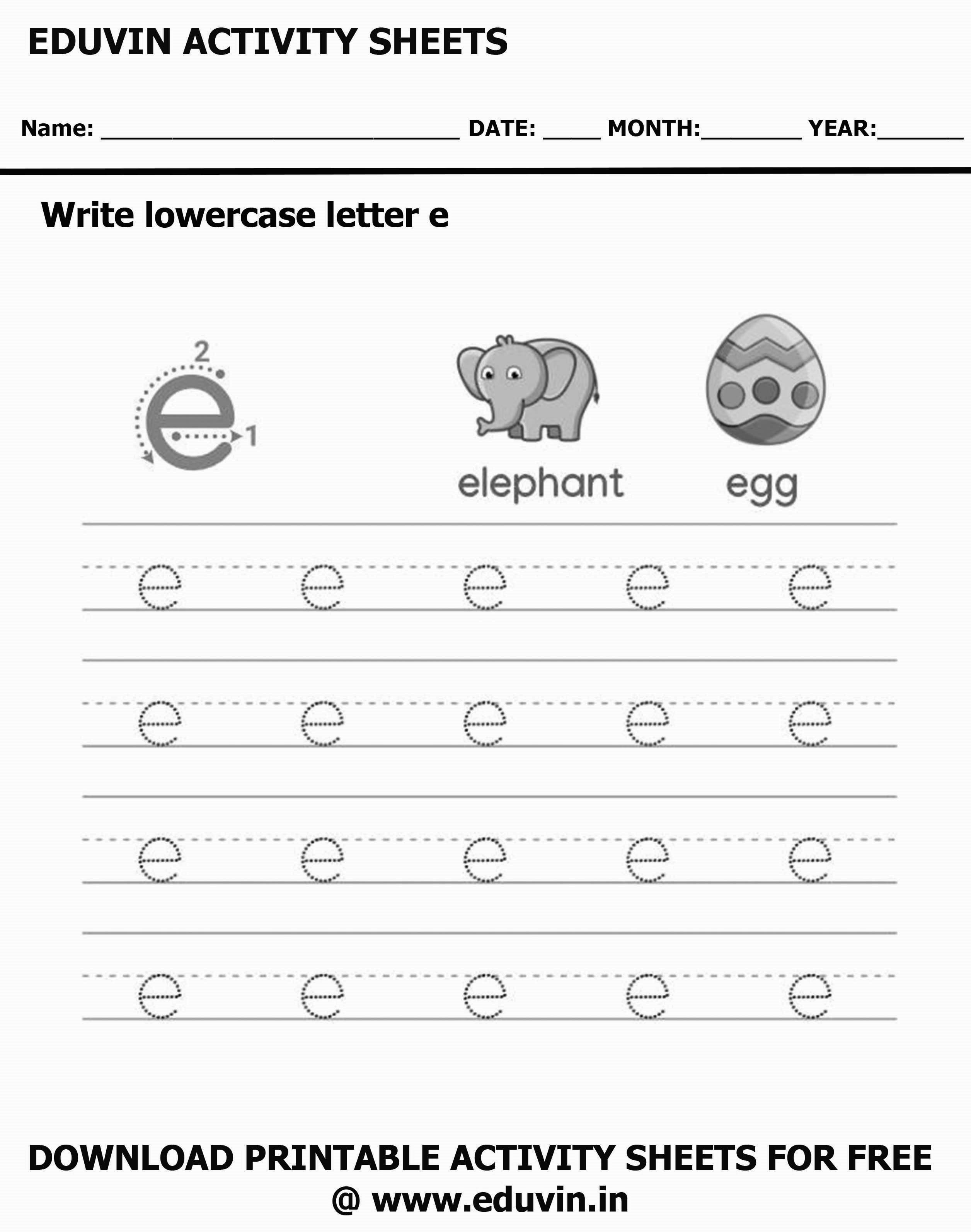 Lowercase Alphabet e Worksheets | Letter e Trace and Write Activity Sheet For Tracing and Letter Writing For Kids