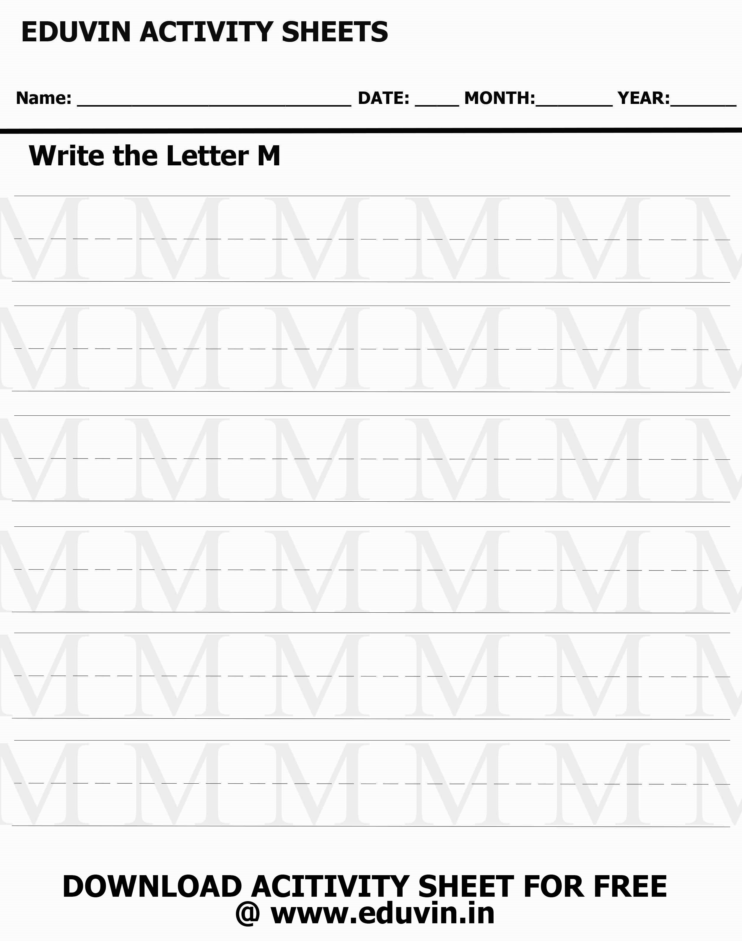 LETTER M Activity Sheet For Tracing and Letter Writing For Kids