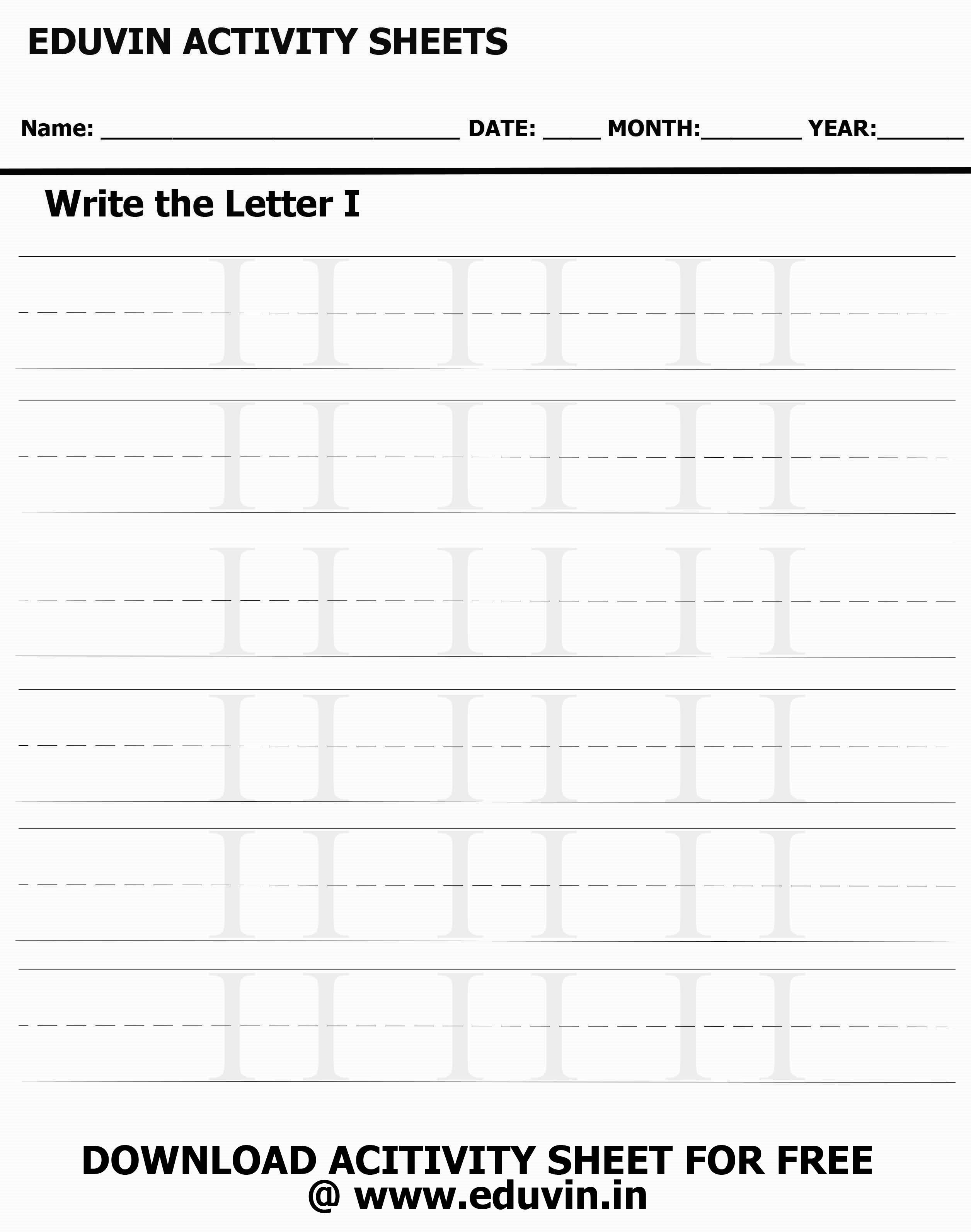LETTER I Activity Sheet For Tracing and Letter Writing For Kids