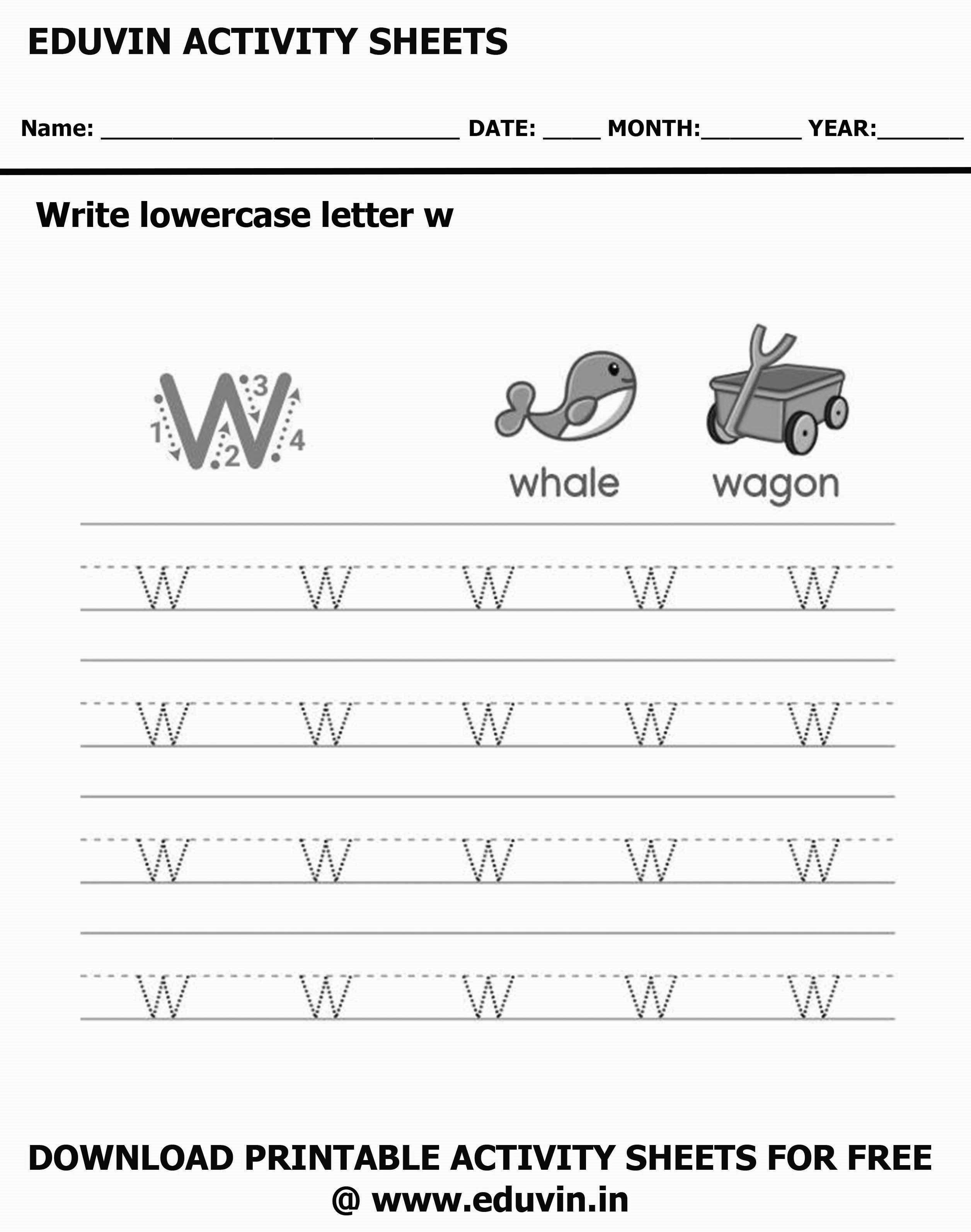 Lowercase Alphabet w Worksheets | Letter w Trace and Write Activity Sheet For Tracing and Letter Writing For Kids