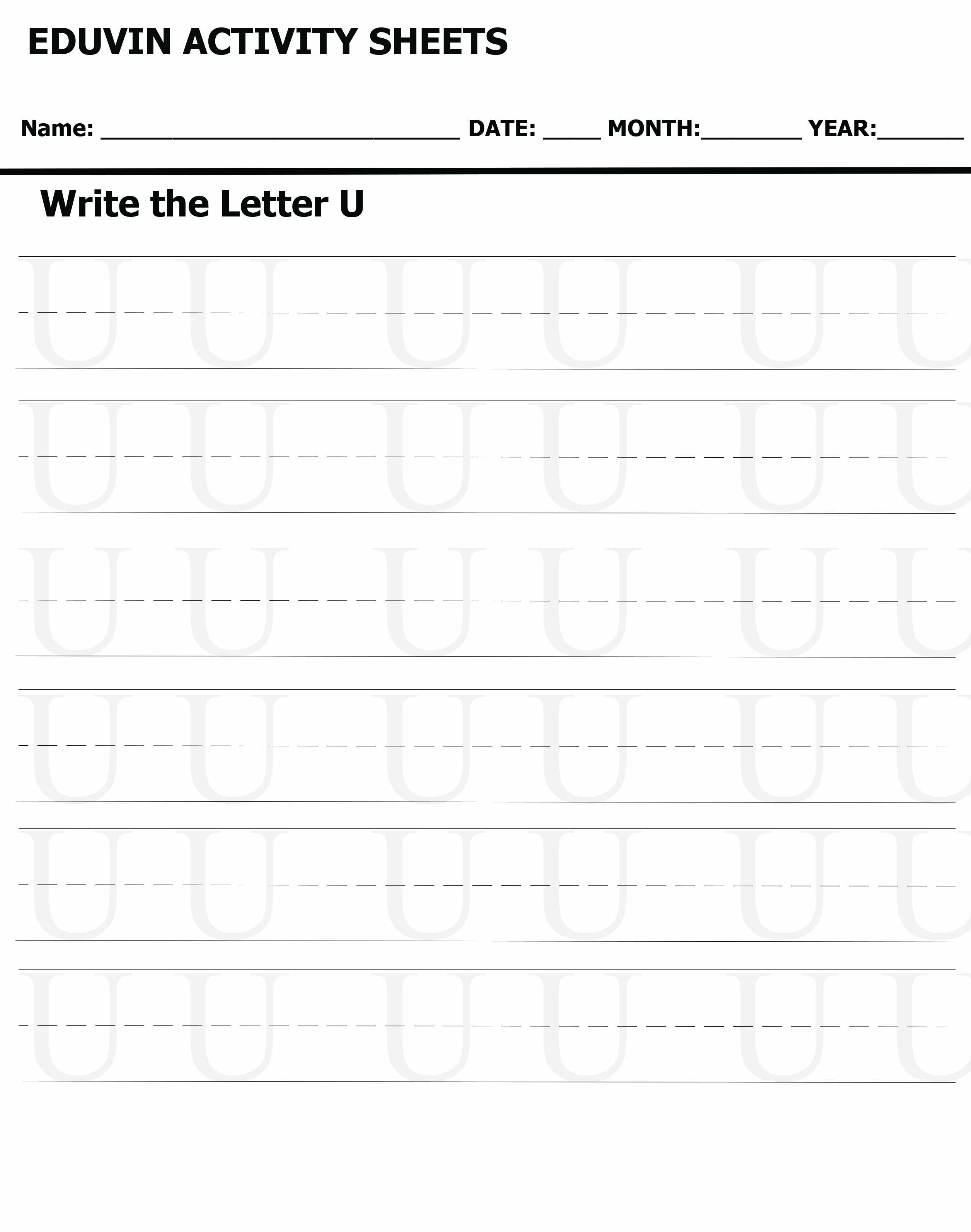 LETTER U Activity Sheet For Tracing and Letter Writing For Kids