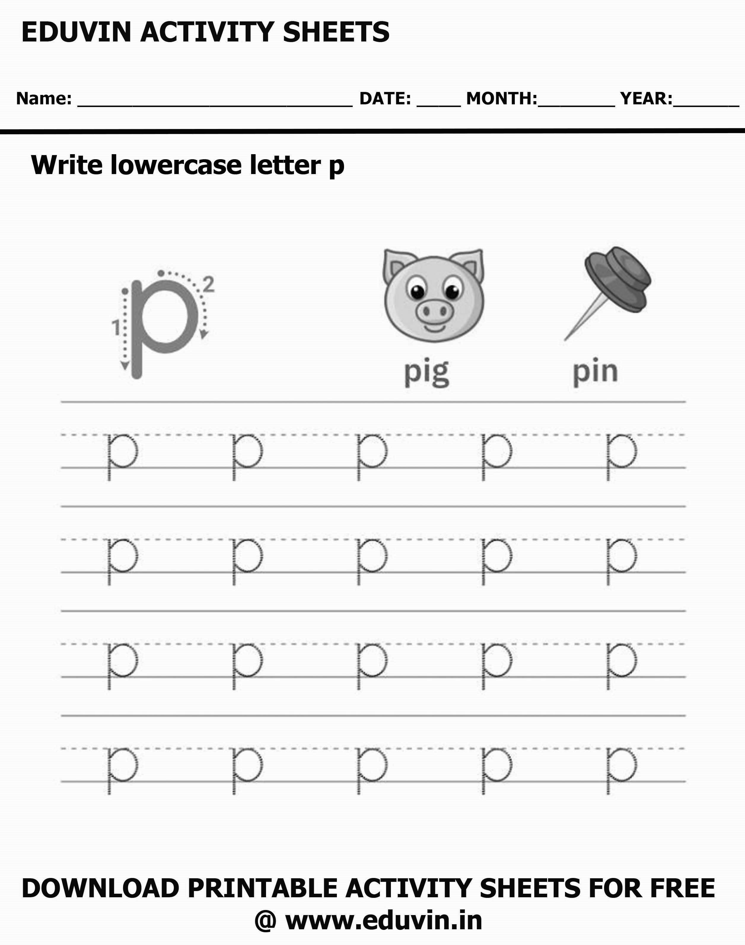 Lowercase Alphabet p Worksheets | Letter p Trace and Write Activity Sheet For Tracing and Letter Writing For Kids