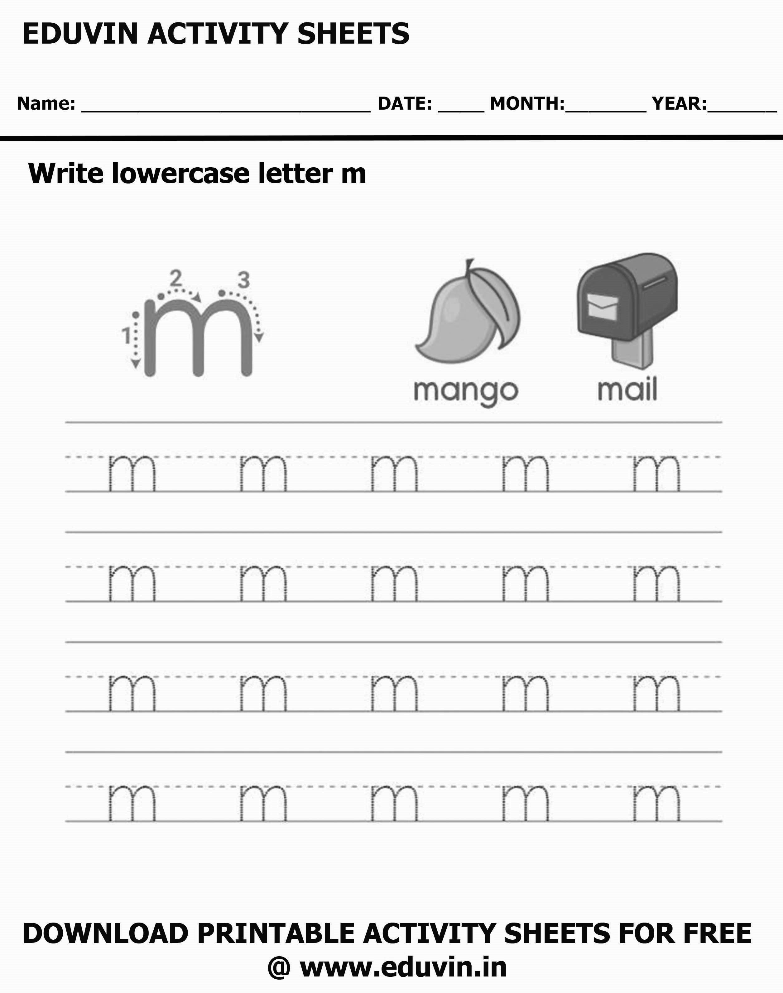 Lowercase Alphabet m Worksheets | Letter m Trace and Write Activity Sheet For Tracing and Letter Writing For Kids
