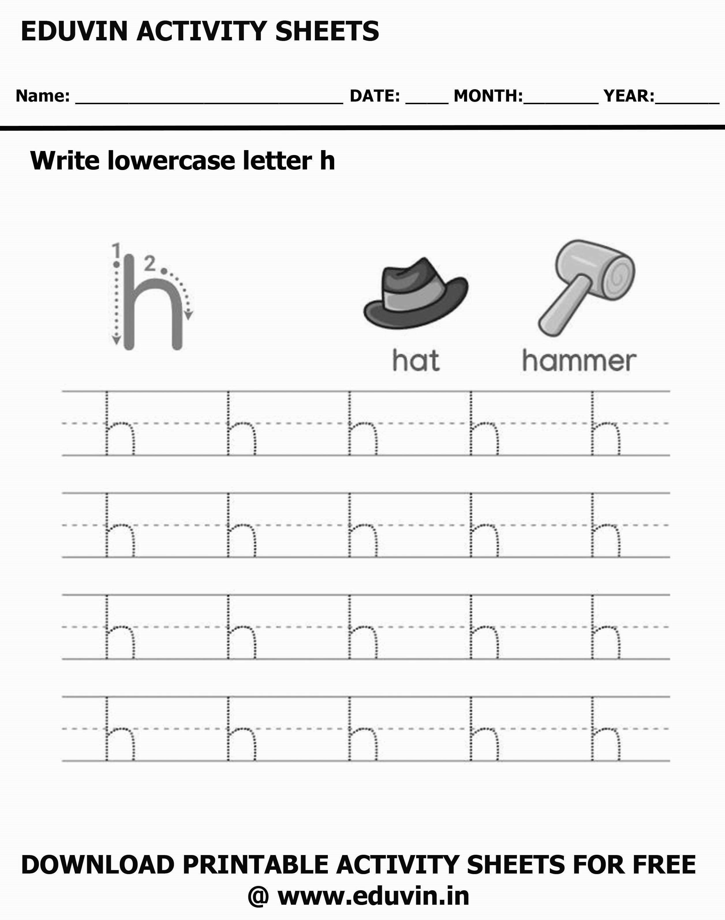 Lowercase Alphabet h Worksheets | Letter h Trace and Write Activity Sheet For Tracing and Letter Writing For Kids