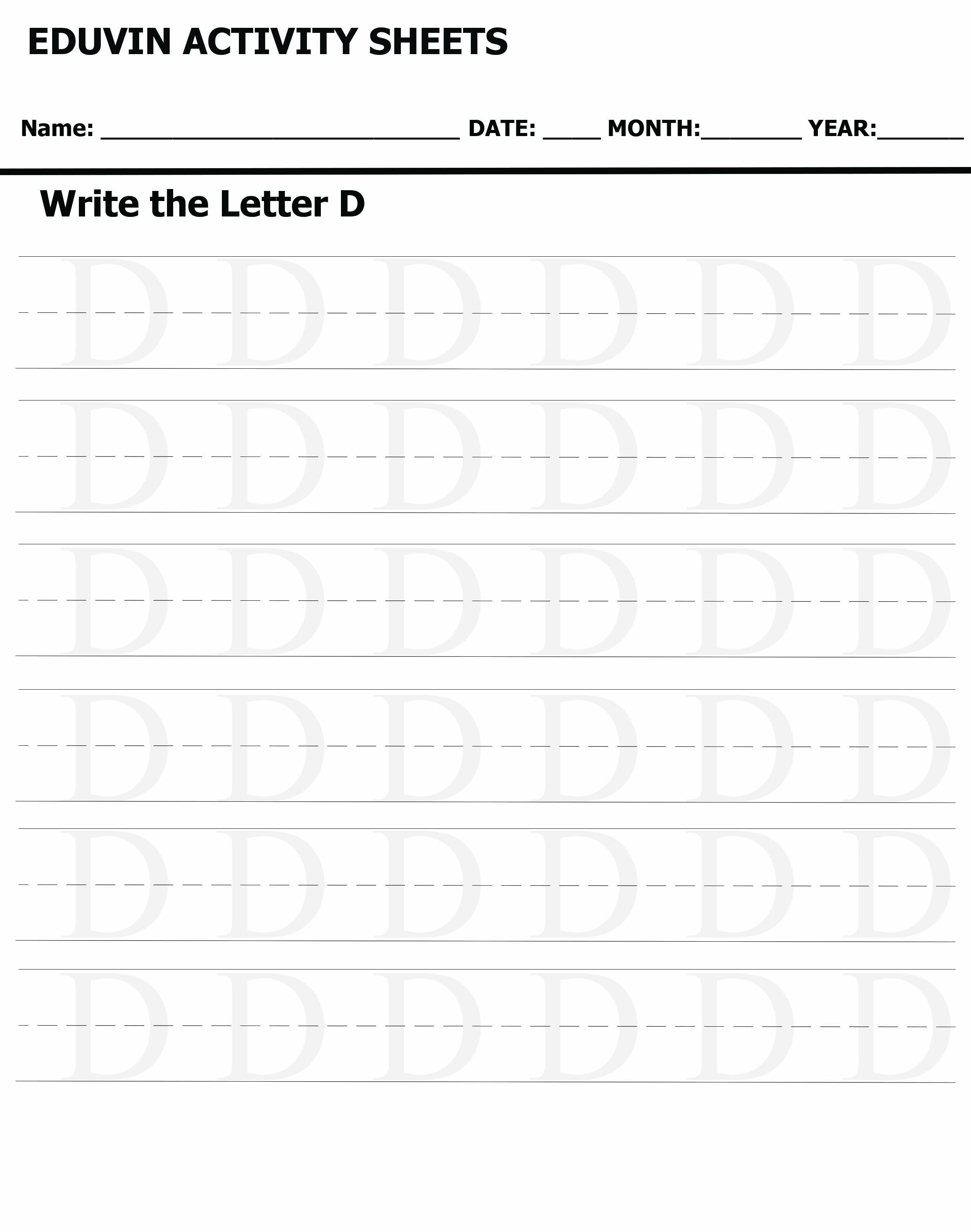 LETTER D Activity Sheet For Tracing and Letter Writing For Kids